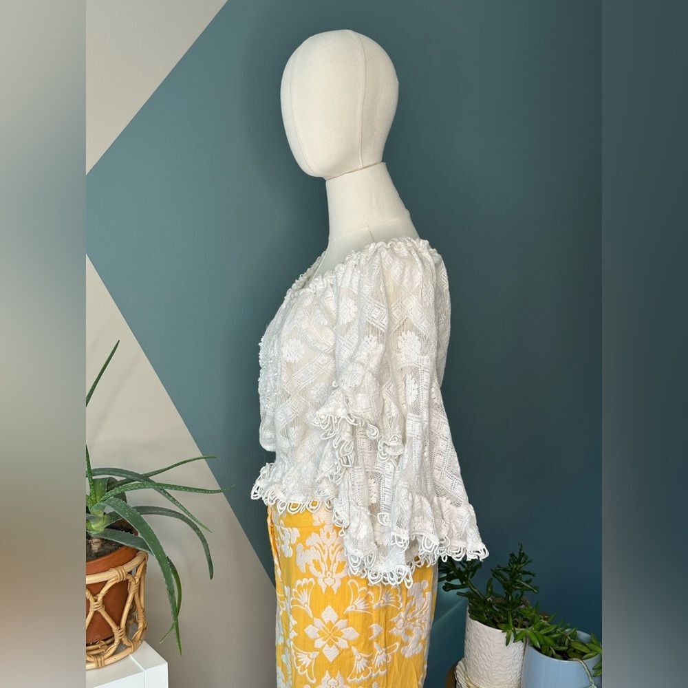 Sunday Cristina Paris Boho Lace Crop Top Free Size (XS–M) Beaded Peasant Blouse - Picture 3 of 12
